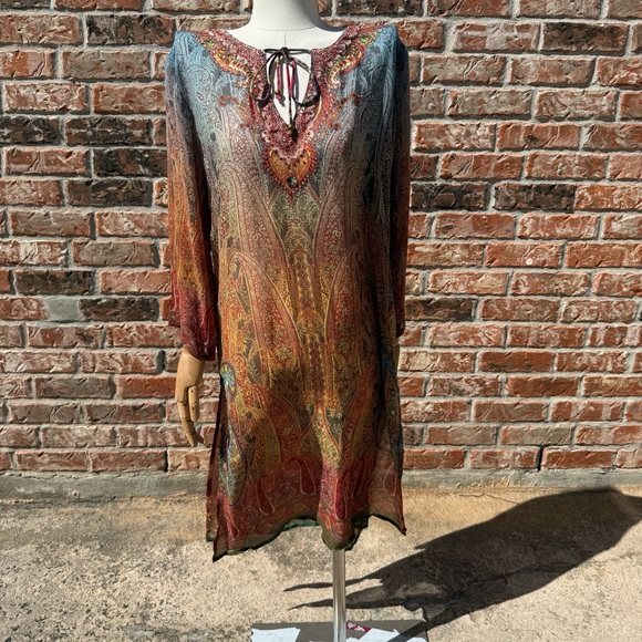 Sheer vintage Y2K paisley swimsuit coverup dress w/rhinestones / M / EUC - Picture 5 of 10